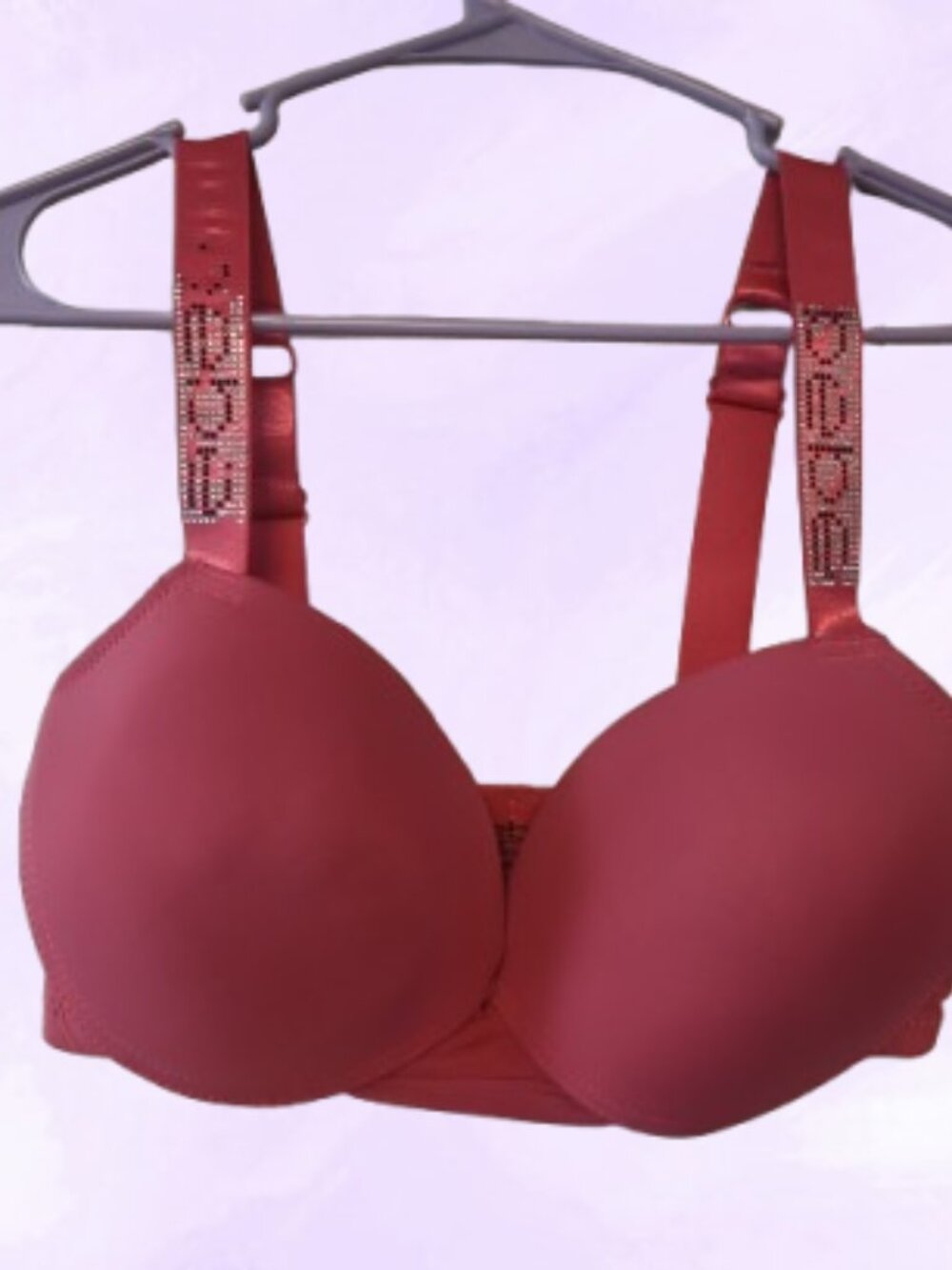 Bebe push-up bra bedazzled bling blingy shiny straps in pink size 34DD (34E).